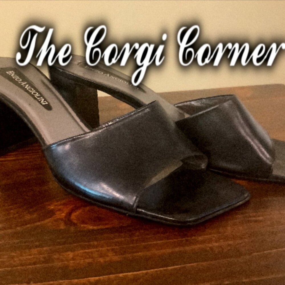 Women's Enzo Angiolini Black Leather Square Toe Block Heel Mules